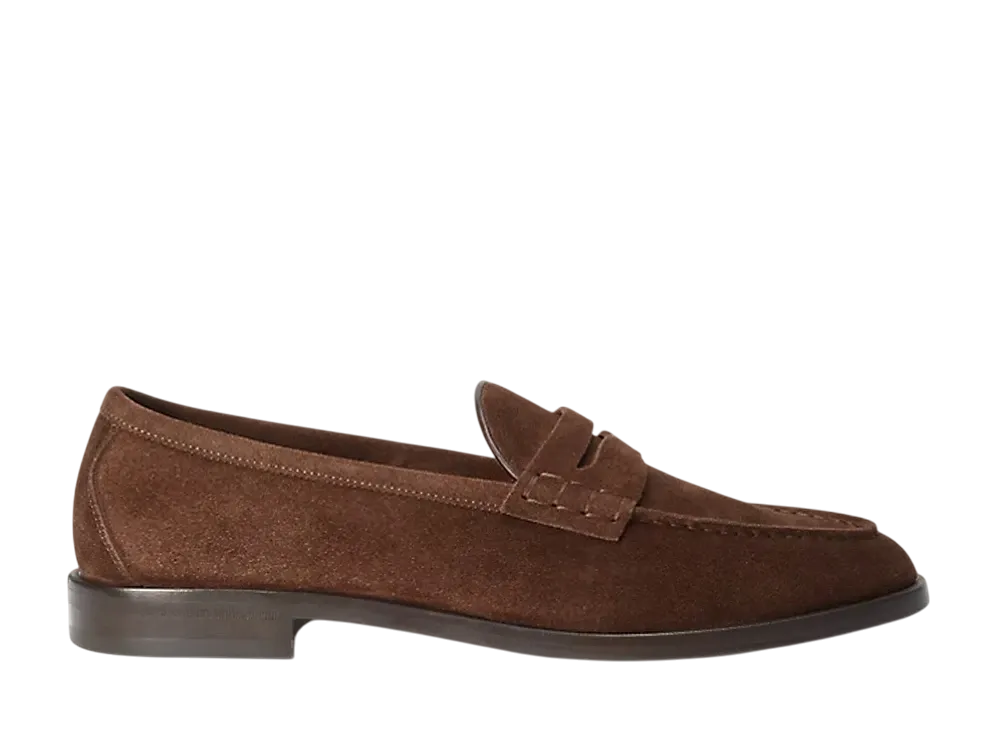 Ralph Lauren Purple Label Bolden Calf-Suede Penny Loafer "Luggage Brown"