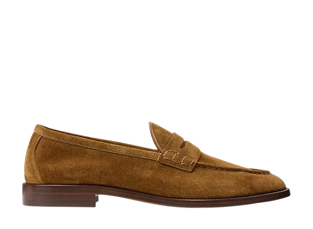 Ralph Lauren Purple Label Bolden Calf-Suede Penny Loafer "Cacao"