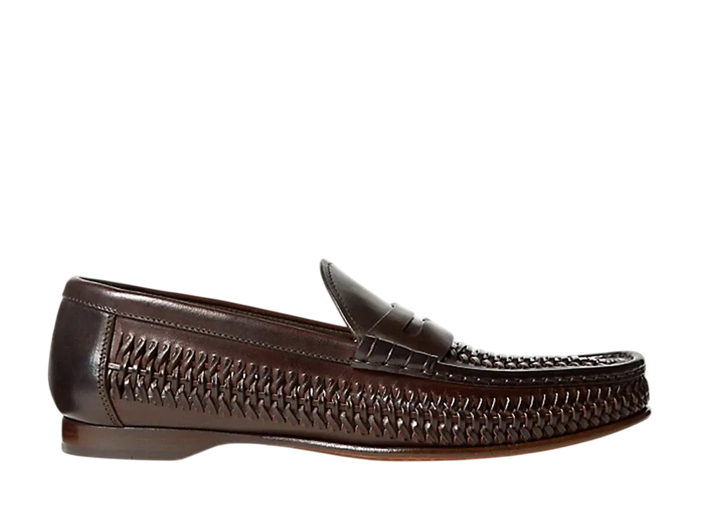 Ralph Lauren Purple Label Chalmers Woven Leather Penny Loafer "Luggage Brown"