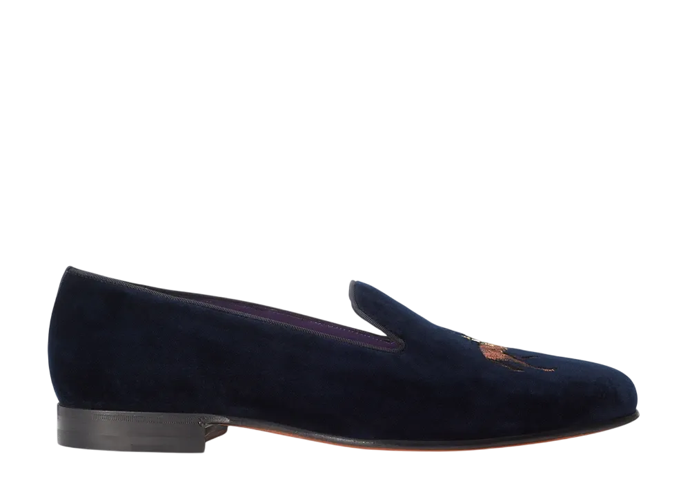 Ralph Lauren Purple Label Alonzo Standing Horse Velvet Slipper "Classic Chairman Navy"