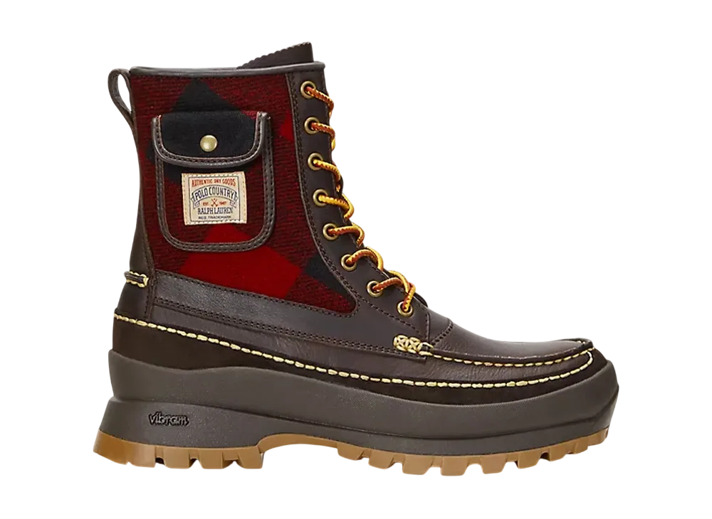 Polo Ralph Lauren Logan Leather and Plaid Wool Boot "Chocolate"