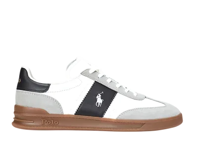 Polo Ralph Lauren Heritage Aera Leather-Suede Sneaker "White/Black/Soft Grey"
