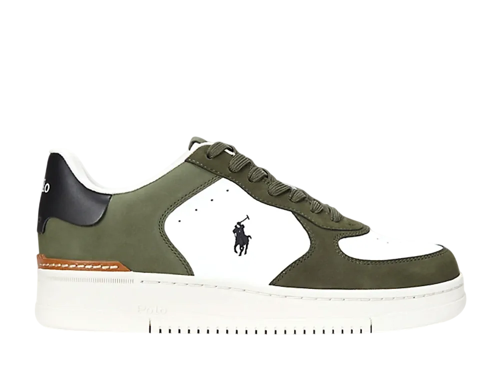 Polo Ralph Lauren Masters Court Nubuck & Leather Sneaker "Deckwash White/Tonal Olive"