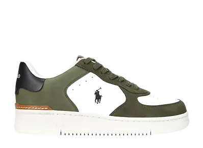 Polo Ralph Lauren Masters Court Nubuck & Leather Sneaker "Deckwash White/Tonal Olive"