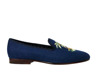 Polo Ralph Lauren Paxton Embroidered Linen-Cotton Slipper "East Side Royal"