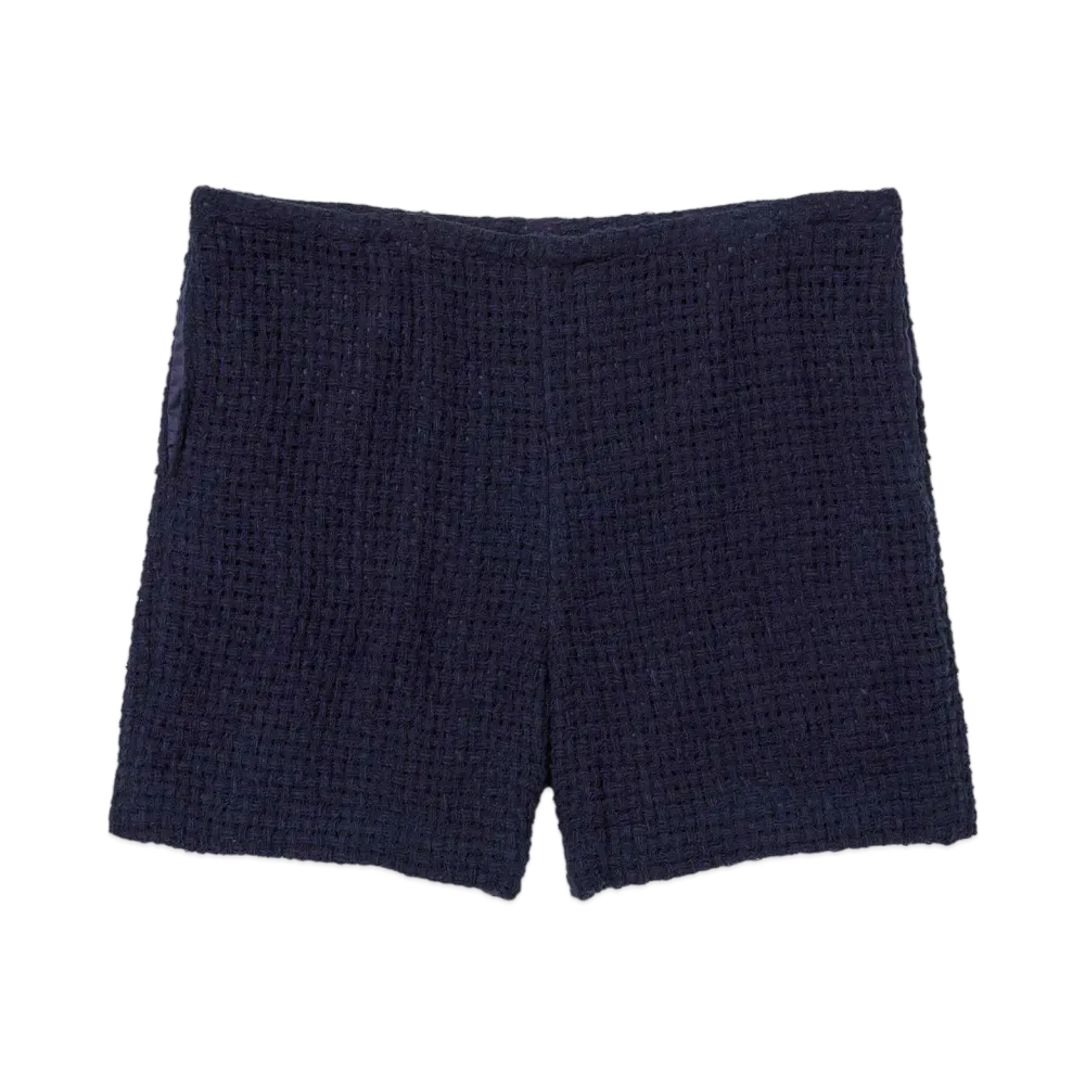 AURALEE Homespun Summer Tweed Mesh Shorts "Navy"