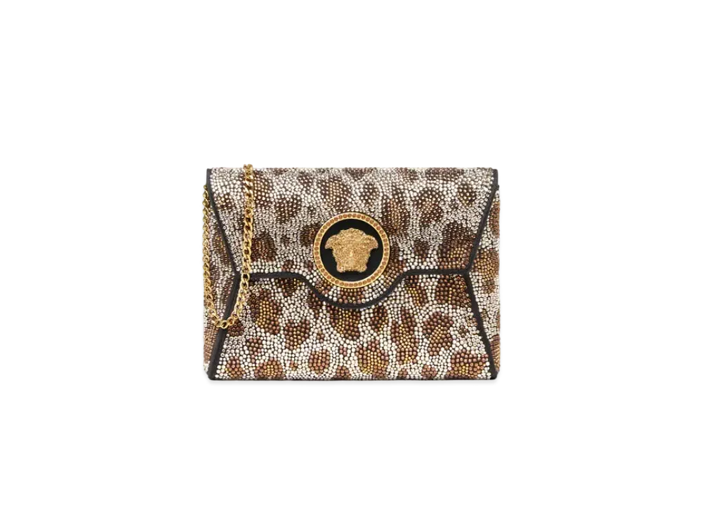 Versace Crystal Leopard La Medusa Clutch "Black/Gold"