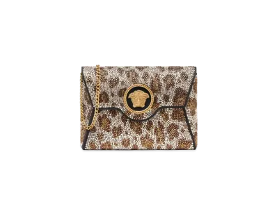 Versace Crystal Leopard La Medusa Clutch "Black/Gold"