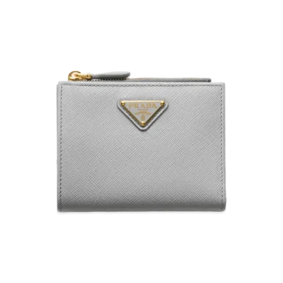 Prada Saffiano Triangle Wallet "Cloudy Grey"