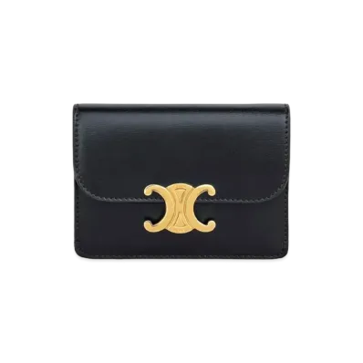 CELINE Card Holder with Flap in Shiny calfskin "Black"
