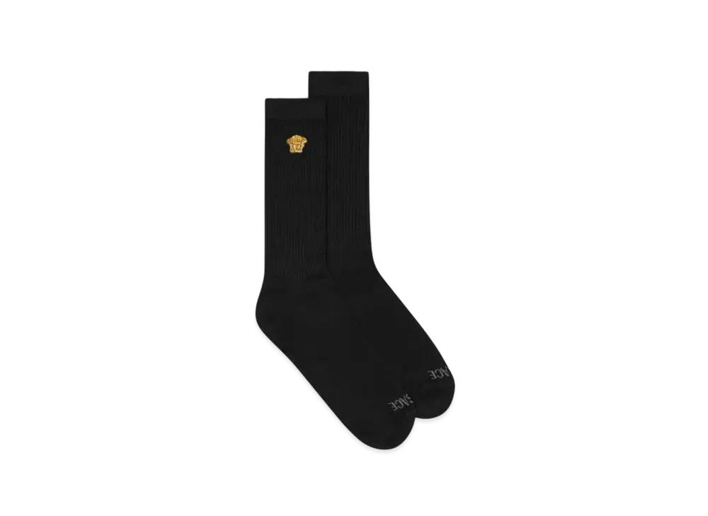 FENDI & VERSACE (FENDACE) ブラック ロゴソックス　新品 フェンディ x ヴェルサーチェ フェンダーチェ ロゴ ブラックコットン