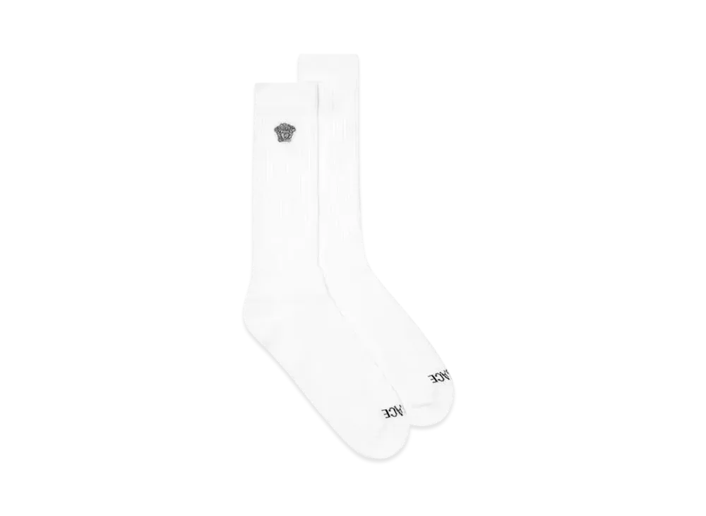 Versace Embroidered Medusa Ribbed Socks "Black/White"