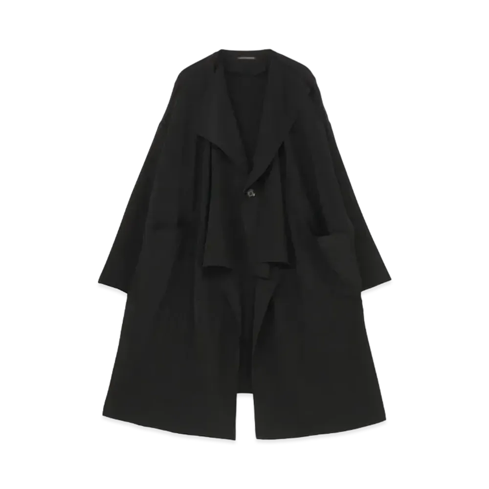 Yohji Yamamoto Y's TRIACETATE POLYESTER de CHINE NO COLLAR BIG COAT "Black"