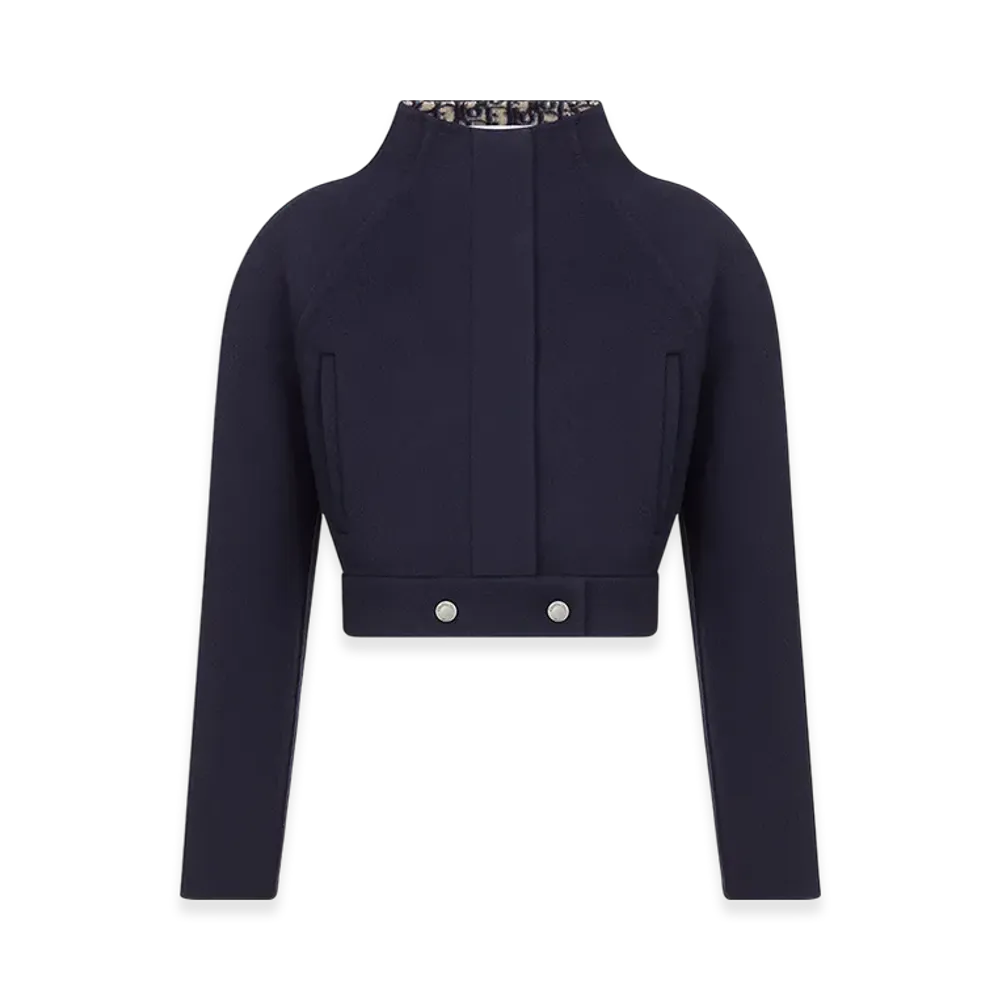 Dior Women's Cropped Peacoat Double Sided Virgin Wool Silk Oblique Interior "Navy Blue"