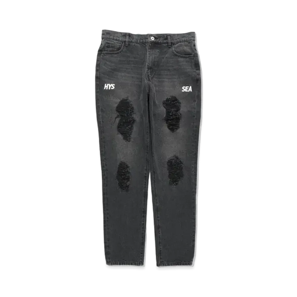 WIND AND SEA x HYSTERIC GLAMOUR Damaged Skinny Denim Pants "Gray"