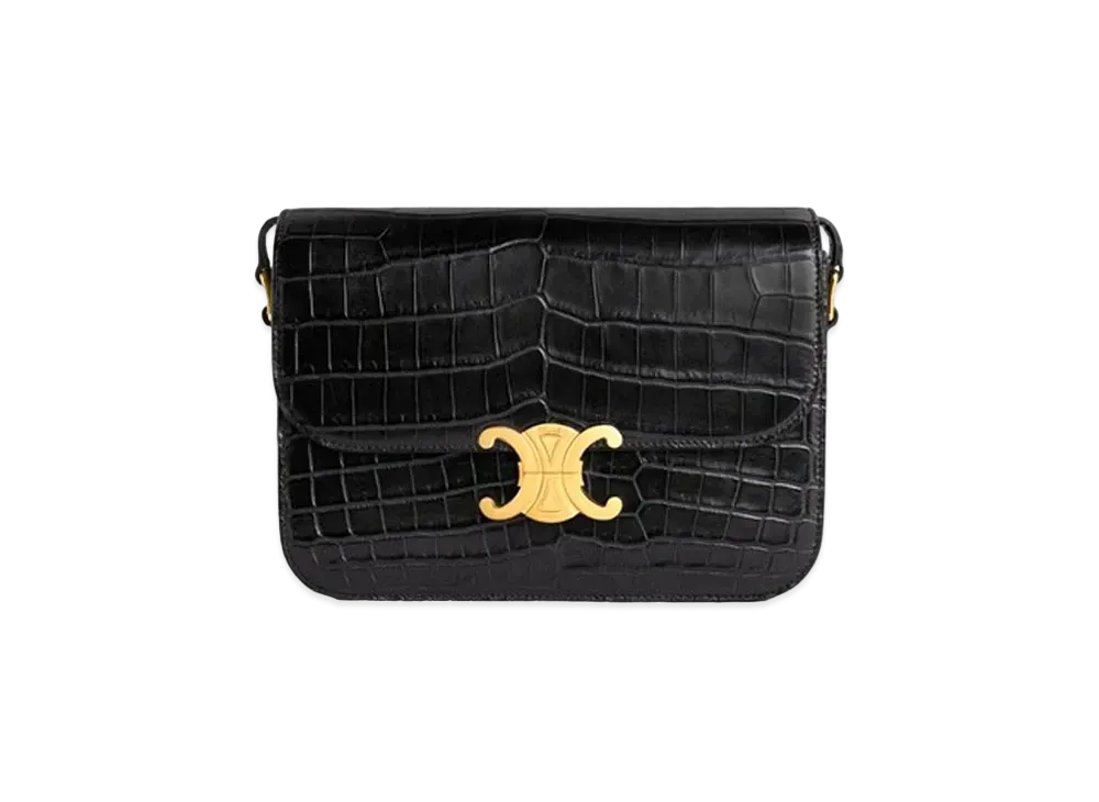 CELINE Medium Triomphe Bag In Crocodile "Black"