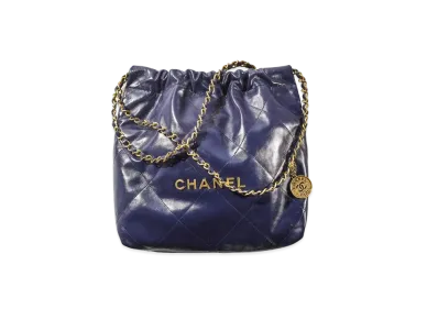 CHANEL 22 Small Hand Bag Shiny Calfskin "Navy Blue"