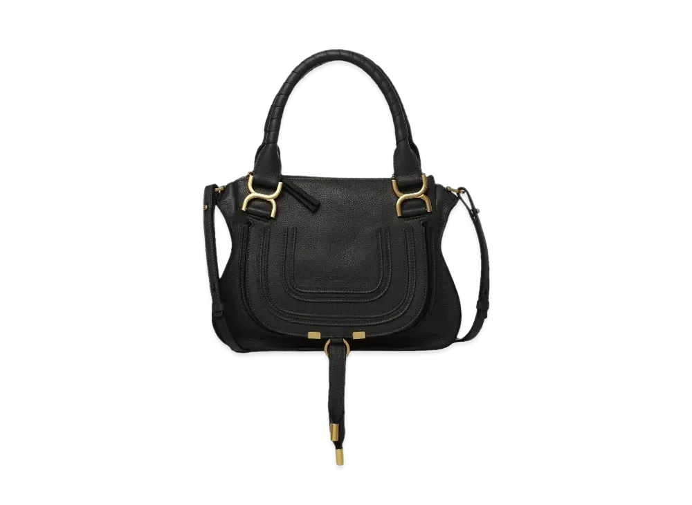 Chloe Marcie Small Double Carry Bag In Grained Calfskin "Black"