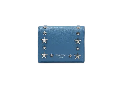 Jimmy Choo Hanne Soft Grainy Calf Leather Wallet With Star Studs "Silver/Butterfly Blue"