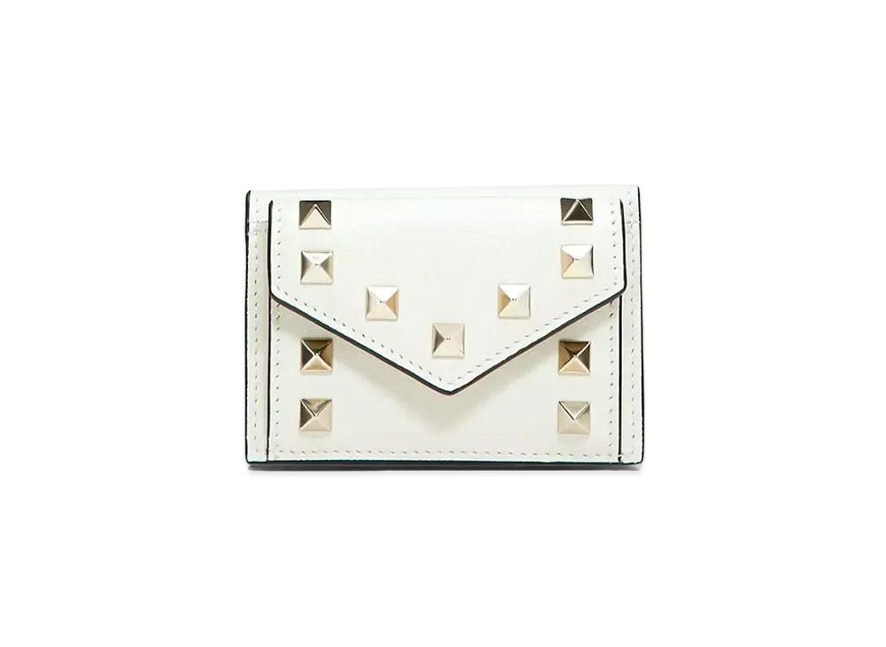 Valentino Rock Studs Calfskin Small Wallet "Light Ivory"
