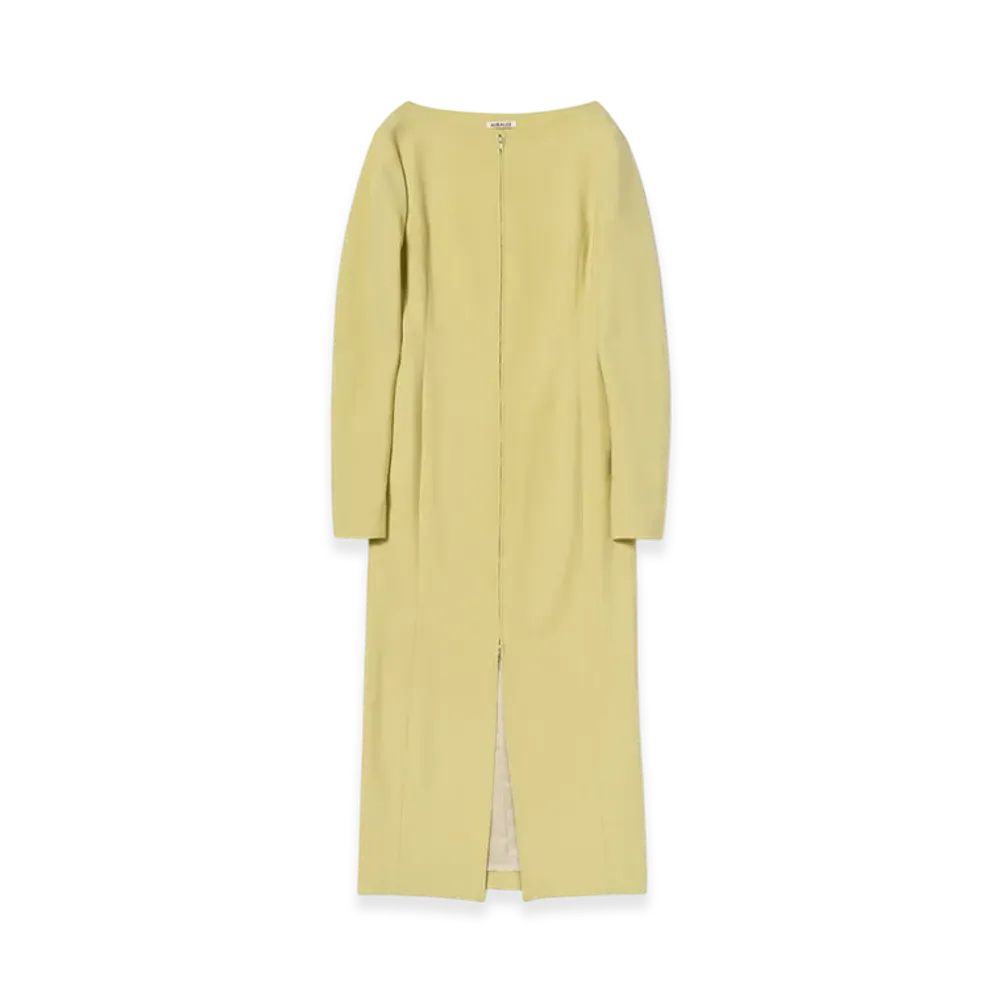 AURALEE Women's Tense Wool Double Cloth Front-Zip Dress "Dusty Lime"