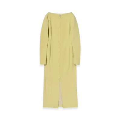 AURALEE Women's Tense Wool Double Cloth Front-Zip Dress "Dusty Lime"