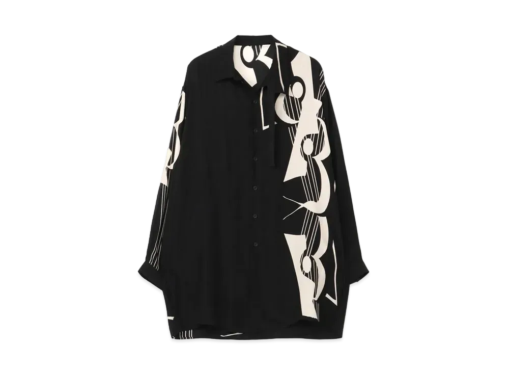 Yohji Yamamoto Pour Homme SILK SATIN GUITAR DESIGN COLLAR BLOUSE "Black"