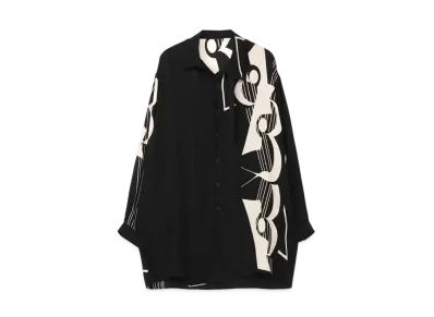 Yohji Yamamoto Pour Homme SILK SATIN GUITAR DESIGN COLLAR BLOUSE "Black"