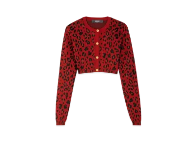 Versace Leopard Lurex Crop Knit Cardigan "Red"