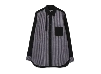 Yohji Yamamoto Pour Homme RAYON SPUN LAWN + CUPRO STRIPE SALD SHRINKAGE COLLAR LOOP BLOUSE "Black"
