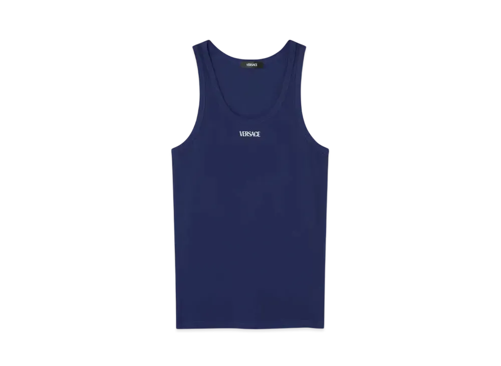 Versace Logo Rib Knit Tank Top "Blue"