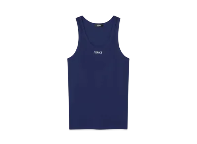Versace Logo Rib Knit Tank Top "Blue"