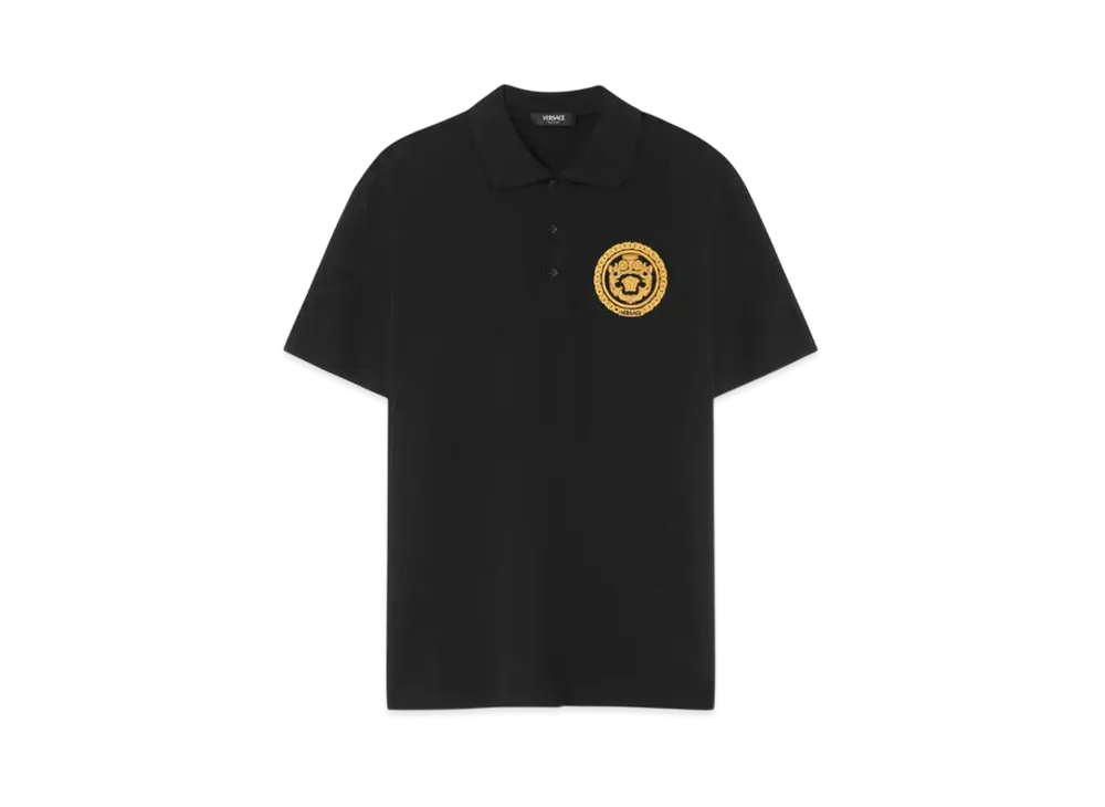 Versace Embroidered Chain Crest Polo Shirt "Black"