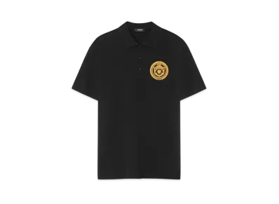 Versace Embroidered Chain Crest Polo Shirt "Black"