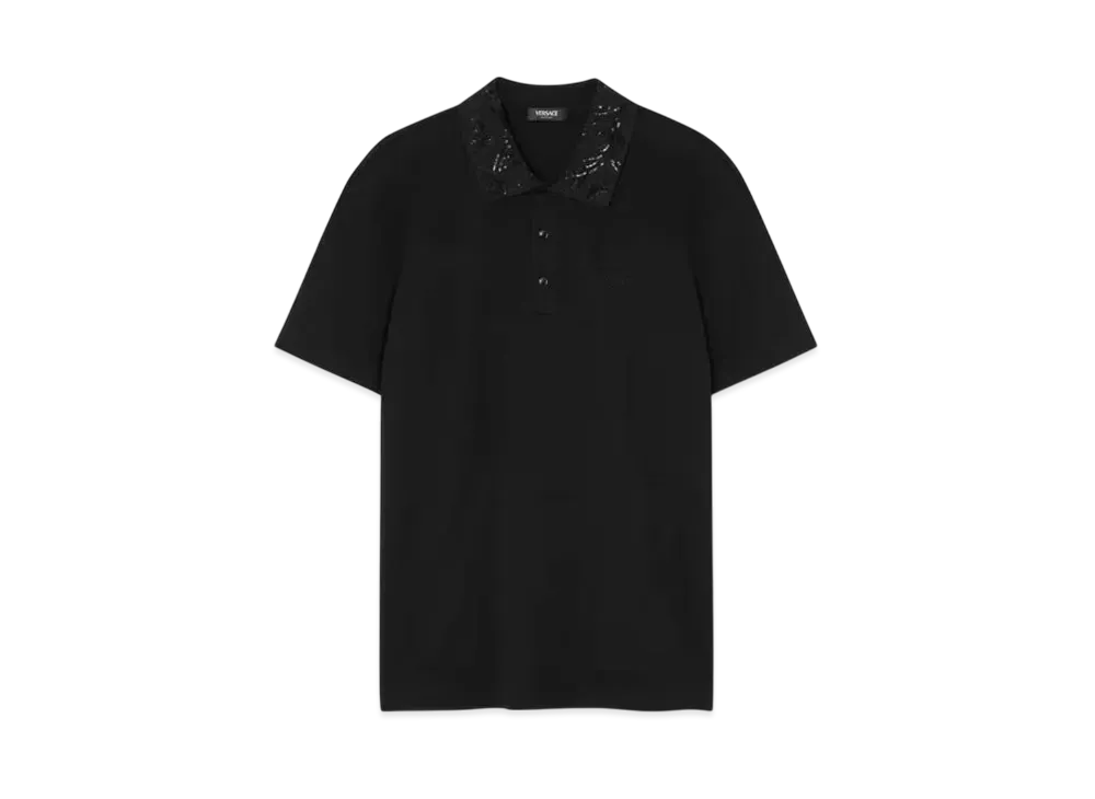 Versace Embroidered-Collar Barocco Polo Shirt "Black"