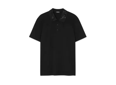 Versace Embroidered-Collar Barocco Polo Shirt "Black"