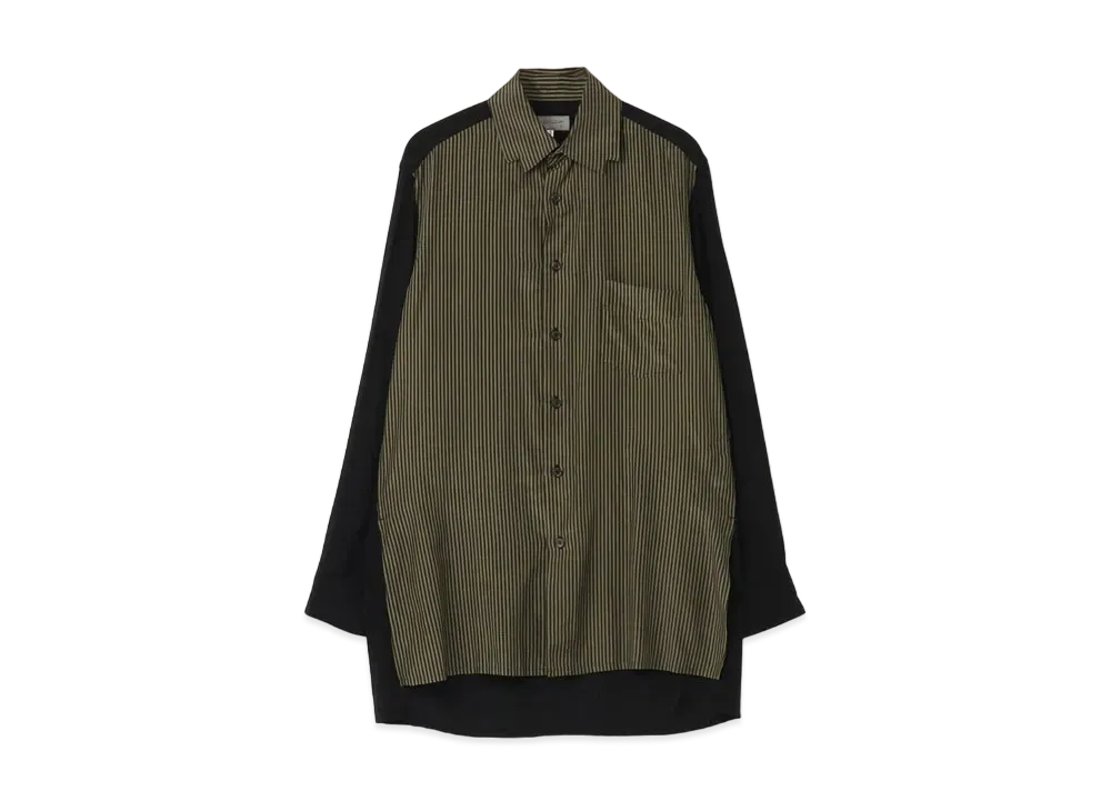 Yohji Yamamoto Pour Homme RAYON SPUN LAWN + COTTON SILK BOILED STRIPE DEISGN BLOUSE "Black"