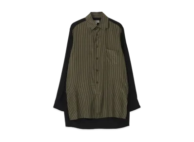 Yohji Yamamoto Pour Homme RAYON SPUN LAWN + COTTON SILK BOILED STRIPE DEISGN BLOUSE "Black"