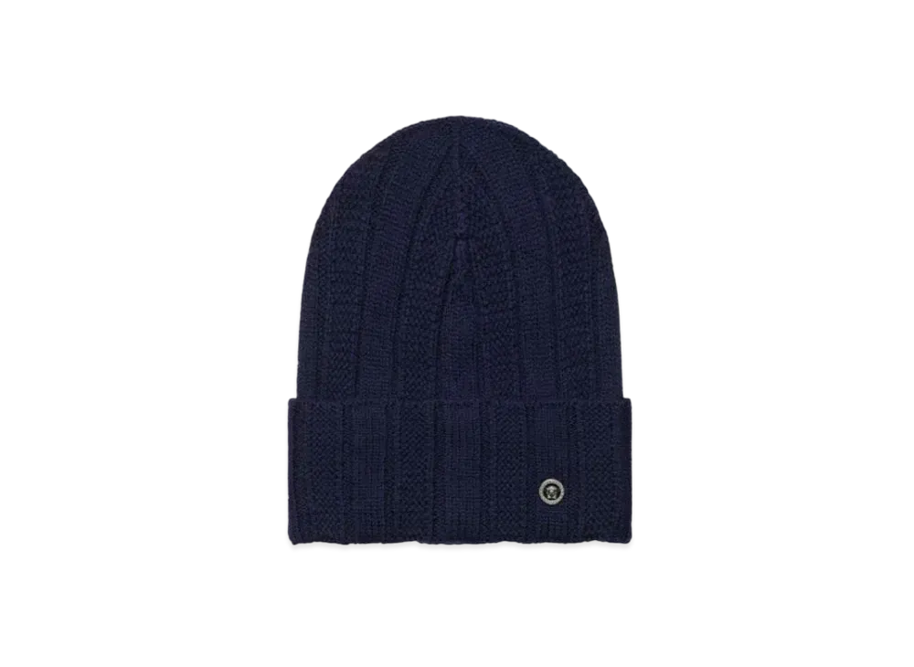 Versace Medusa Ribbed Knit Beanie "Blue"