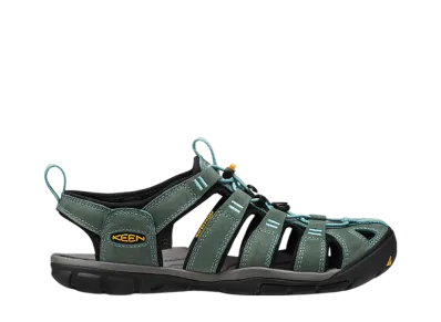 KEEN Women's Clearwater CNX Leather Sandal "Mineral Blue/Yellow"
