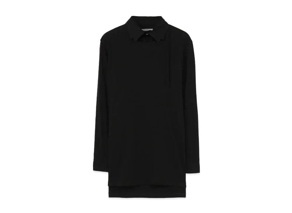 Yohji Yamamoto Pour Homme COMBED YARN COTTON + COTTON TWILL DESIGN COLLAR BLOUSE "Black"