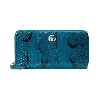 GUCCI GG Marmont Python Zip Around Wallet "Blue"