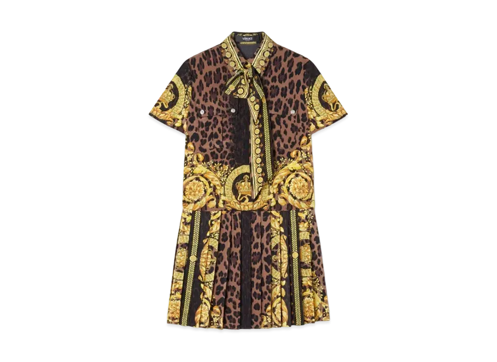 Versace Pleats Mini Dress Wild Barocco Lavaliere "Animalier"