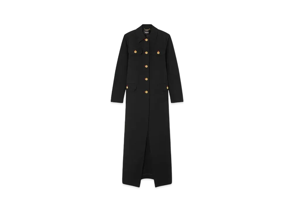 Versace Wool Gabardine Long Uniform Coat "Black"