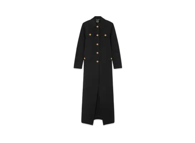Versace Wool Gabardine Long Uniform Coat "Black"