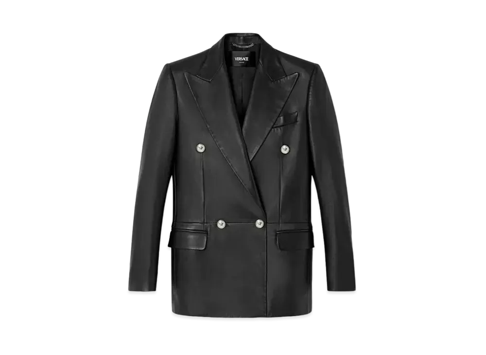 Versace Leather Straight-Fit Masculine Blazer "Black"