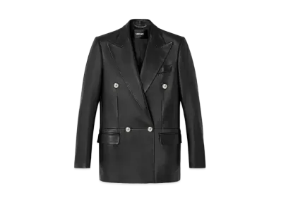 Versace Leather Straight-Fit Masculine Blazer "Black"