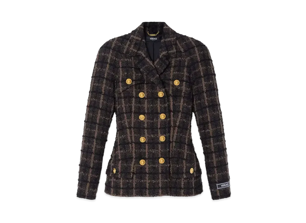 Versace Boucle Tweed Fitted Raglan Blazer "Brown"