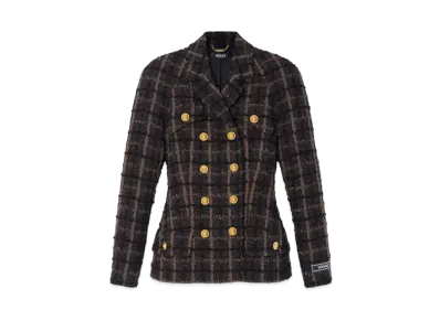Versace Boucle Tweed Fitted Raglan Blazer "Brown"