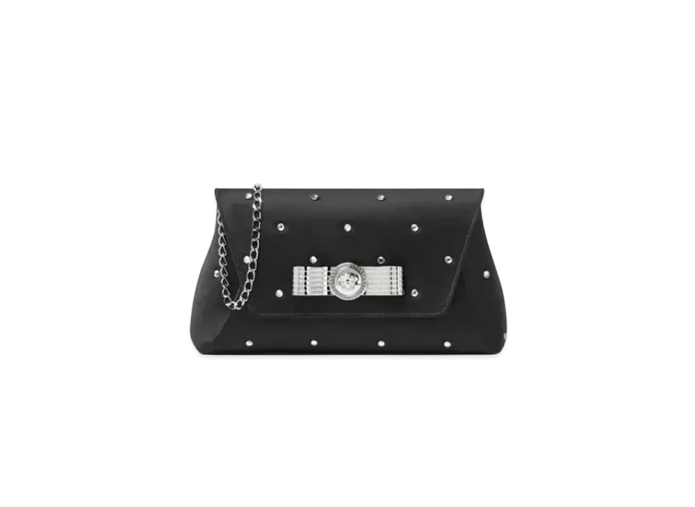 Versace Cielo Stellato Gianni Ribbon Clutch "Black/Silver"